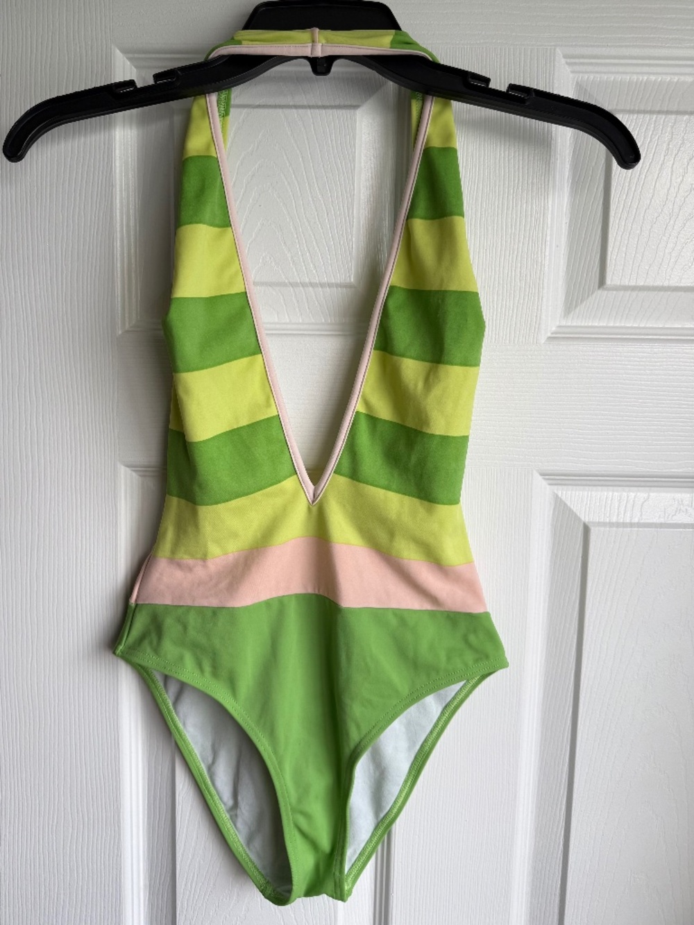 Burberry Striped Halter Deep-V One-piece Swimsuit